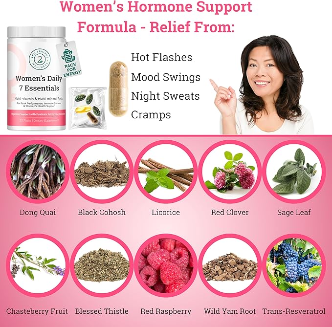 Daily 7 Essentials Women's Vitamin Pack -7 Pack Complete Women's Multivitamin Packet with Energy Metabolism Immune System Female Health Support with Probiotics More