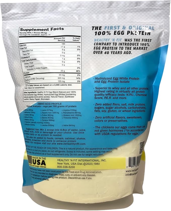 Healthy N Fit 100% EGG PROTEIN- Banana (2lb): 100% Egg White Protein PLUS Natural Peptides. Naturally Sweetened Keto Paleo Friendly