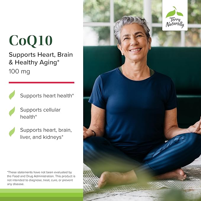 Terry Naturally CoQ10 Chewables - Cellular Energy Support Supplement - Higher Absorption CoQ10 Chewable Supplement - Nutritional Supplement to Aid Healthy Aging &amp Brain Health - 30 Chewables