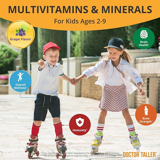 NuBest Doctor Taller Kids - Kids Multivitamins Toddler Vitamins - Support Healthy Immunity and Bone Strength for Ages 2 to 9 - Grape Flavor - 60 Vegan Chewable Tablets | 1 Month Supply