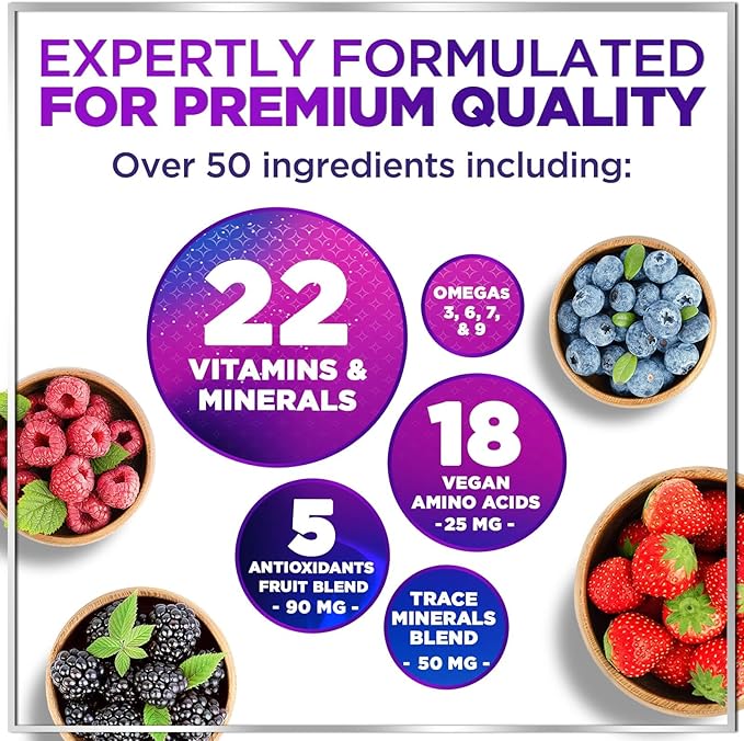 Liquid Multivitamin - Sugar Free Daily Multi Vitamin for Women Men &amp Kids Vitamins A C D B-12 Biotin &amp Zinc - Supports Faster Hair Growth &amp Skin Wrinkles Vegan Non-GMO Berry Flavo
