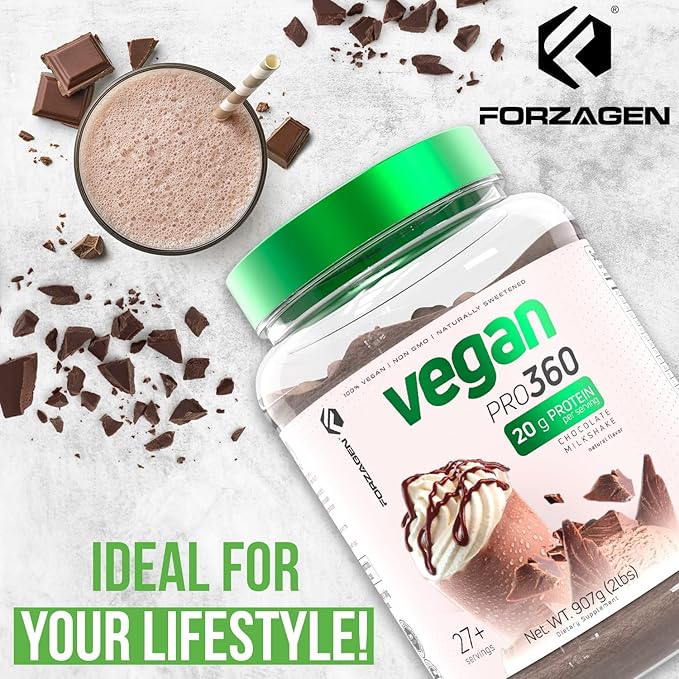 Forzagen Vegan Protein 360 2 Lbs 27 Servings Plant Based Protein Extracted from Quinoa Brown Rice and Pea Isolate Protein Dairy Soy and Gluten Free Nom GMO (Chocolate Milkshake)