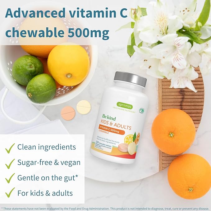 Igennus Methylated Kids Multivitamin Gummy + Gentle Buffered Vitamin C Chewable 500mg Kids Brain &amp Immunity Bundle 4y+ with B-Vitamins &amp Vitamin D + Sugar Free &amp Vegan