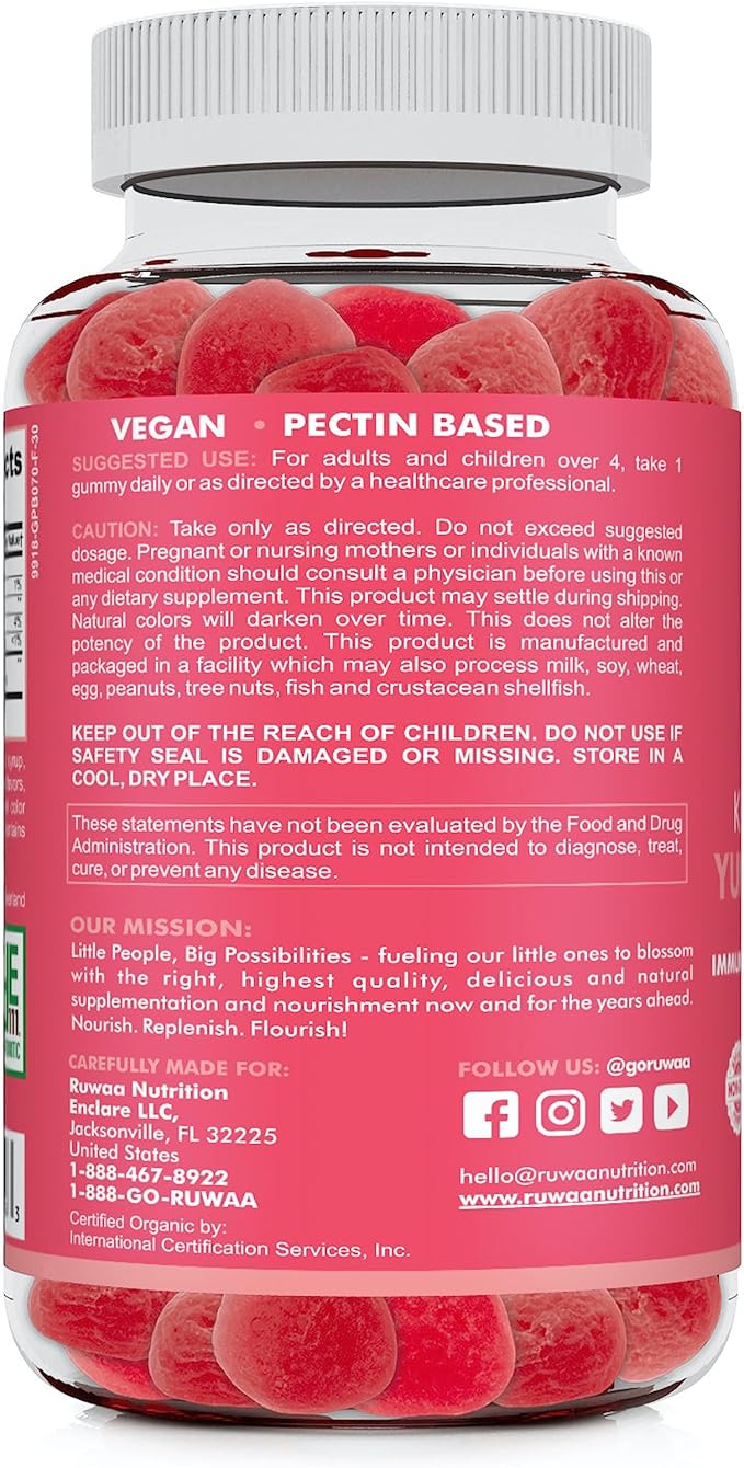 Kids Probiotic Gummies Organic Probiotics Kids for Digestive Health Immune Support Constipation Bloating. 2.5 Billion CFU Strawberry Flavor Chewable Probiotics for Children Ages 4+ 30ct (1)