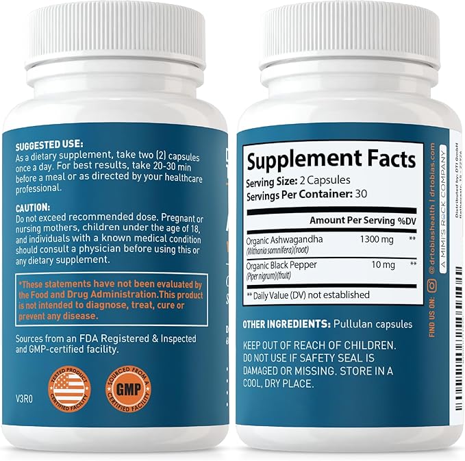 Dr. Tobias Adult Multivitamins and Ashwagandha Capsules Support Overall Wellness &amp Balanced Energy &amp Resilience Vegan Non-GMO