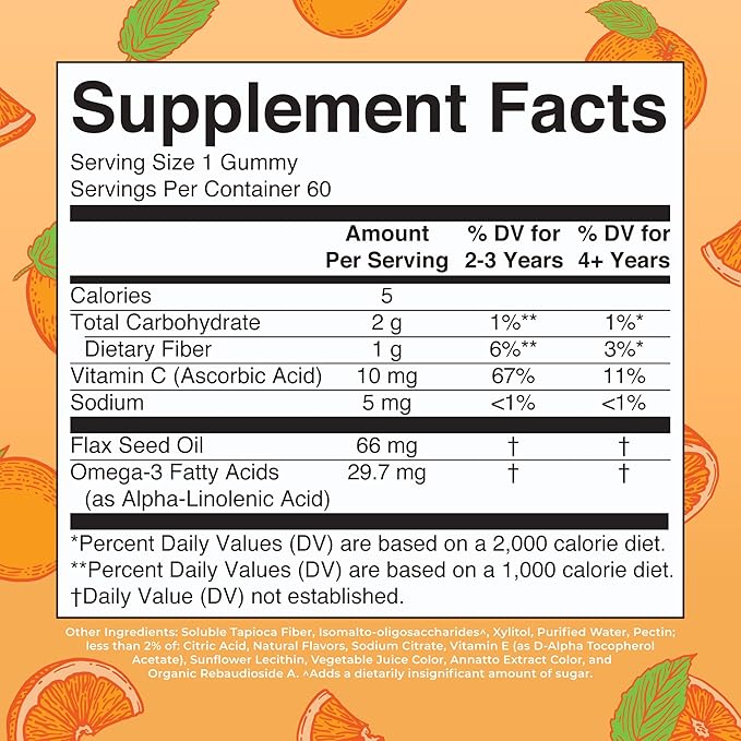 MaryRuth Organics Vegan Omega 3 Gummies for Kids 2+ 2 Month Supply Sugar Free Omega 3 Supplement with Vitamin C Flaxseed Oil Immune Support Essential Nutrient ALA No Fish Taste 60 Count