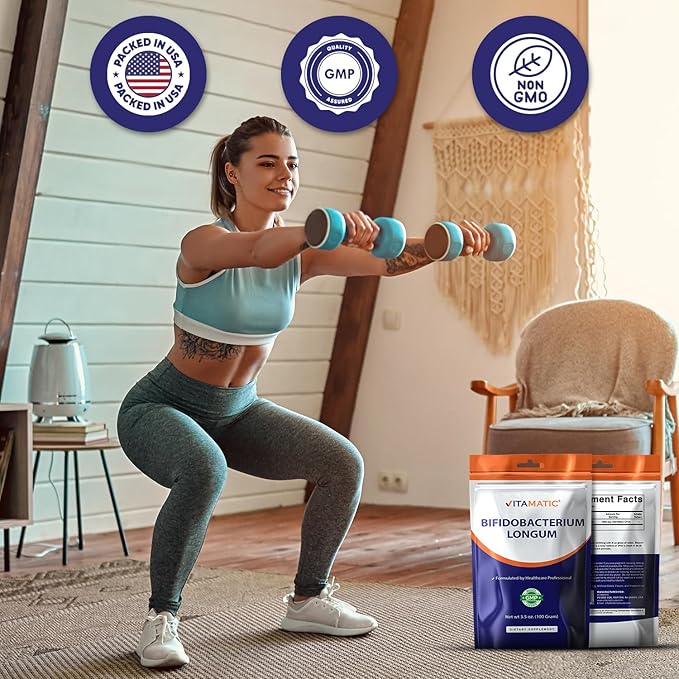 Vitamatic Bifidobacterium Longum Probiotic Powder - Digestive Health Support - 100 Gram (3.5 OZ) - 100 Servings