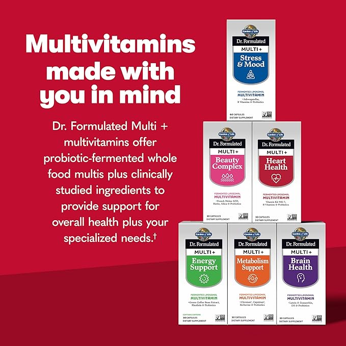 Garden of Life Dr. Formulated Multi+ Heart Health - Fermented Liposomal Multivitamin + Vitamin K2 MK-7 B Vitamins &amp Probiotics - One a Day for Cardiovascular &amp Blood Vessel Function 30 Capsu