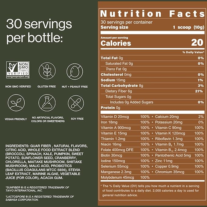B.WILD Plant-Based Multivitamin Superfood Drink Mix – Bold Fruit Punch Flavor with Vitamins Minerals Prebiotics &amp Probiotics for Gut Health &amp Daily Wellness – 30 Servings – Vegan Gluten-Fre