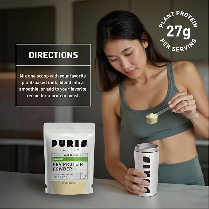 PURIS Organic Pea Protein Powder – USDA Organic Vegan Protein | 27g Plant Protein Per Serving | Non-GMO Gluten-Free Soy-Free | Clean Label | Smooth Taste | 2 lb (3 Pack)