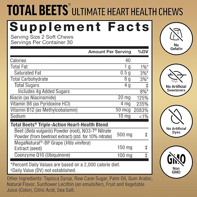 Force Factor Hair Growth Accelerator Mixed Berry 60 Soft Chews + Total Beets Ultimate Heart Health Blood Pressure Support Chews with CoQ10 Pomegranate Berry 60 Soft Chews