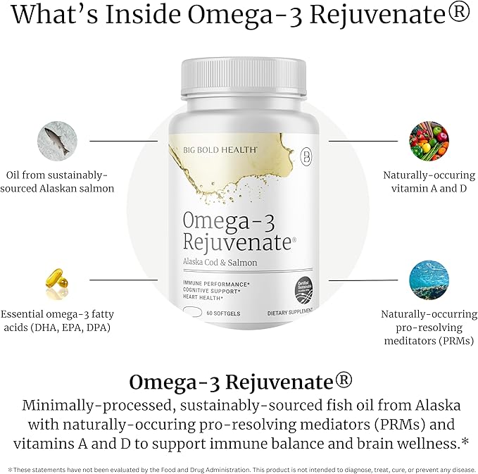 BIG BOLD HEALTH Longevity Bundle - Complete Immune System Support with HTB Rejuvenate Omega-3 &amp Microbiome Supplement - Non-GMO Gluten-Free Immune System Booster w/Polyphenols Prebiotics &amp
