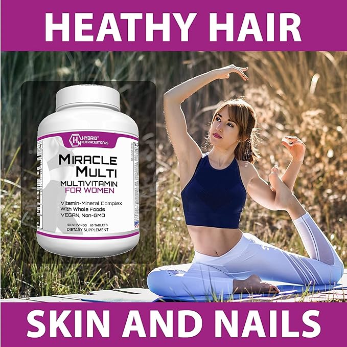 Hybrid Nutraceuticals MiracleMulti Women Multivitamin with Probiotics Biotin Folic Acid Enzymes + Fruit &amp Vegetable Blend - Immune Support Heart Health Energy: 60 Servings (Non-GMO) (2)