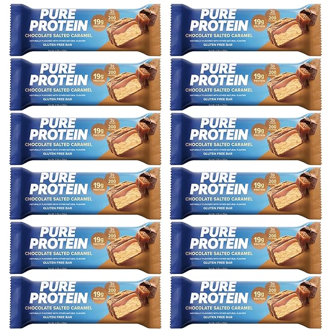 Pure Protein Bars High Protein Nutritious Snacks to Support Energy 1.75 oz Low Sugar Gluten Free 12 Count Salted Chocolate Caramel