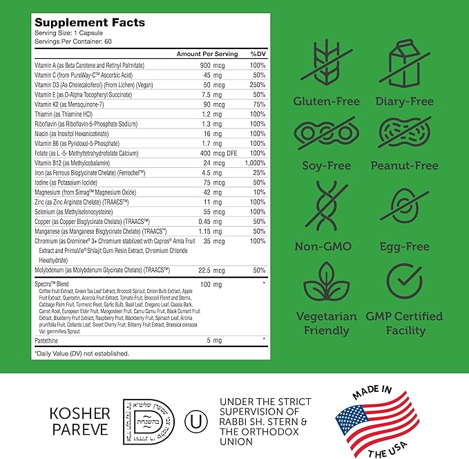 Zahler - One Daily Vegan Multivitamins for Women &amp Men (60 Count) Kosher Essential Vitamins &amp Minerals with Whole Food Spectra Blend - Vegetarian and Vegan Vitamins for Adults