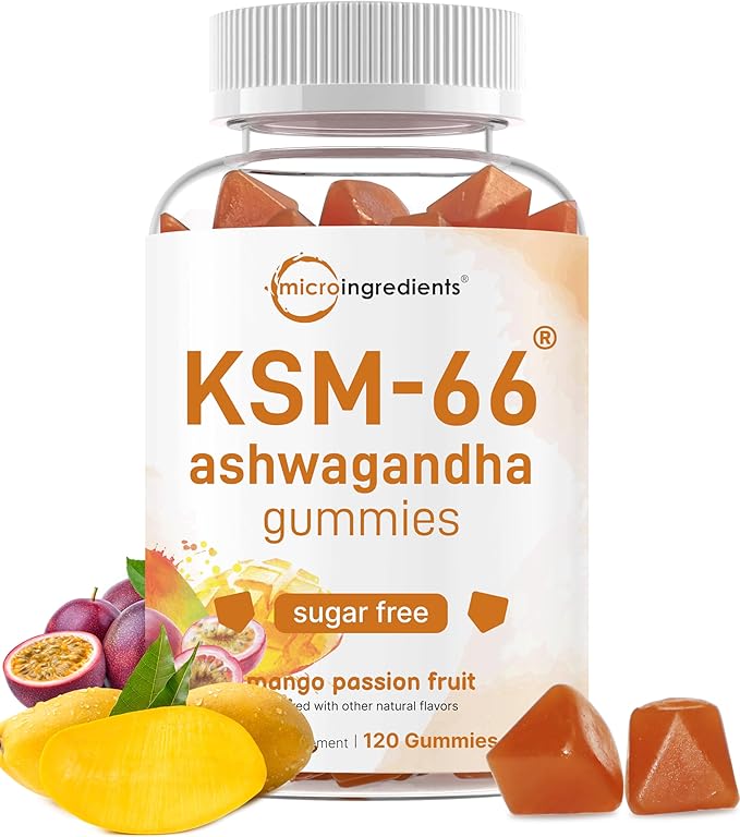 Micro Ingredients KSM-66 Ashwagandha Gummies &amp Vitamin D3 10000IU + K2 Softgel | Bundle | Sugar-Free Mango Passion Fruit | Highly Bioavailable Root Extract | D &amp K Sunshine Vitamins + Coconut