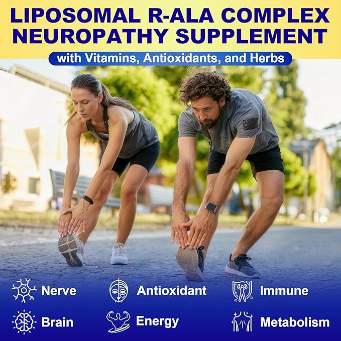 1400MG R Alpha Lipoic Acid 28-in-1 Stabilized ALA Supplements Neuropathy Supplements with L-Carnitine NAC &amp B-Complex R-ALA Supplement Antioxidant for Nerve Brain Energy丨Vegan 240 Capsules