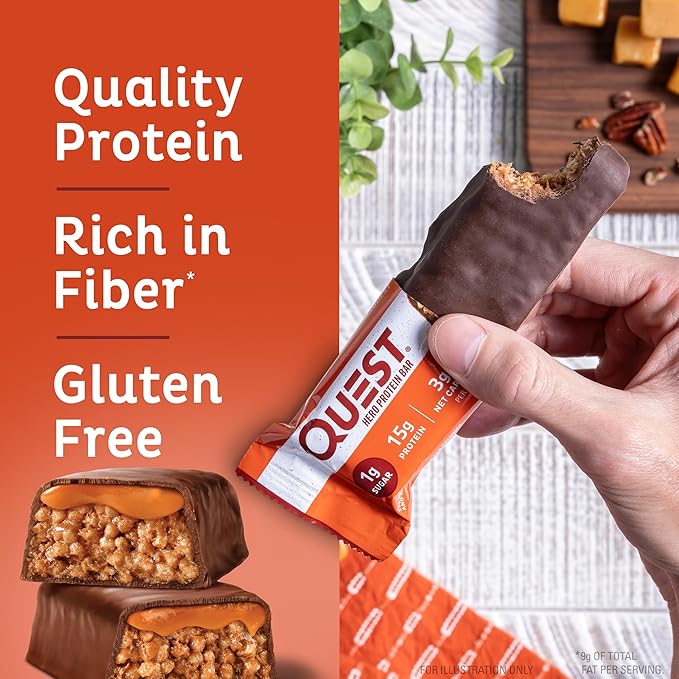 Quest Nutrition Crispy Chocolate Caramel Pecan Hero Protein Bar 15g Protein 1g Sugar &amp High Protein Low Carb Gluten Free Keto Friendly Peanut Butter Cups 12 Count