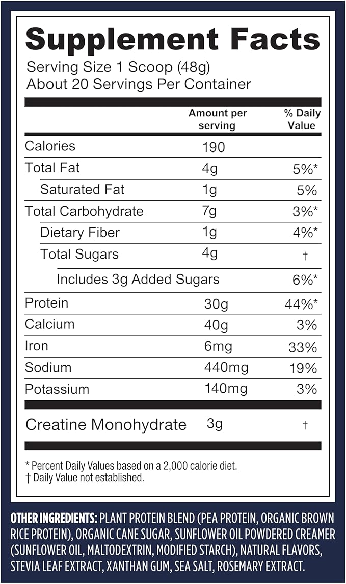 Vega Protein + Creatine - 30g Plant-Based Protein Vanilla 20 Servings 3g Creatine 5g BCAAs Vegan Keto Gluten Free Dairy Free Low Carb for Muscle Growth &amp Repair Drink Mix 33.9oz