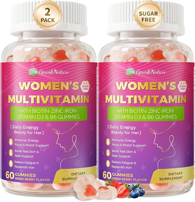 Multivitamin for Women Gummies With Iron Magnesium Folate Biotin Zinc Womens Multivitamin Gummy Vitamin D3 A C E B Complex for Beauty Energy Immune Bone Sugar Free (120 Count-2 Pack)