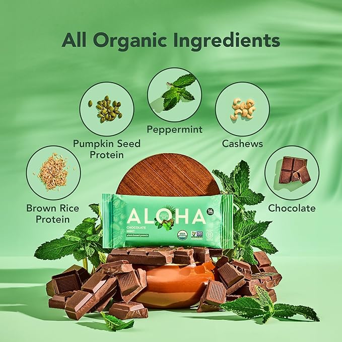 ALOHA Organic Plant Based Protein Bars Chocolate Mint 1.98 Oz (Pack of 12)