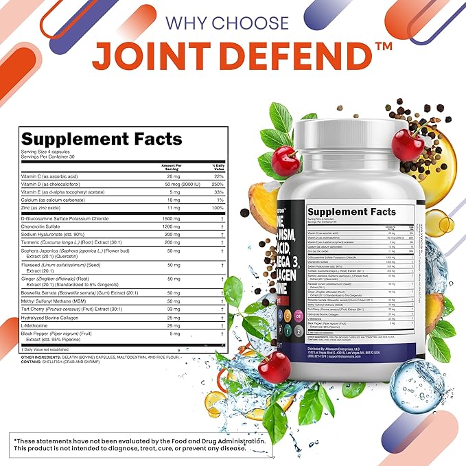 Clean Nutraceuticals Glucosamine 1500mg Chondroitin 1200mg MSM with Turmeric Curcumin Collagen Hyaluronic Acid Omega 3 – Joint Health Supplement for Men &amp Women – Joint Complex – 120 Count