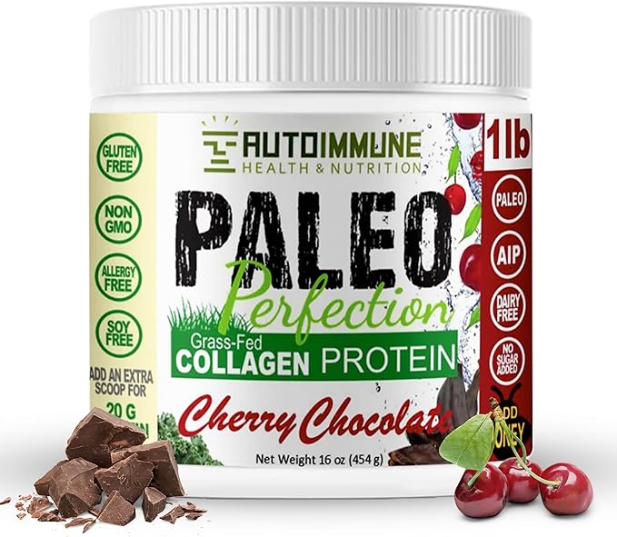 Paleo Perfection Double Chocolate Grass Fed Beef Collagen Protein Powder without Stevia - Paleo Keto SCD AIP Protein Powder w/ Apple Fiber Carrot Broccoli - 1lb Protein Powder &amp Superfood Ble