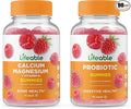 Lifeable Probiotic 2 Billion CFU + Calcium Magnesium Gummies Bundle - Great Tasting Vitamin Supplement Gluten Free GMO Free Chewable Gummy