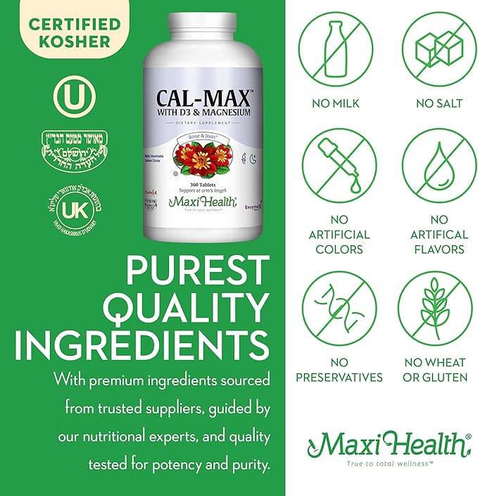 Calcium 1000 mg with Vitamin D3 (400 IU) and Magnesium (750 mg) - Dietary Supplement for Bone Teeth Joint Support - for Men and Women - 360 Tablets