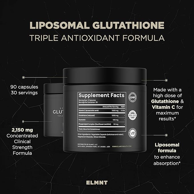 2150mg Super Liposomal Glutathione Supplement w. Vitamin C Quercetin &amp Pure L Glutathione 2000mg Triple Action Formula Glutathione Liposomal Supplement w. Phospholipid Layer - 90 Pills Non-GMO