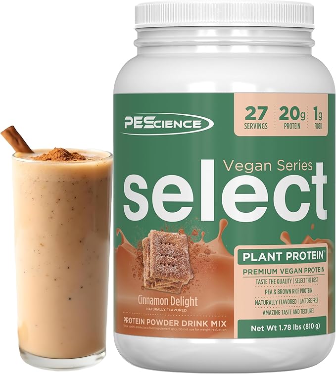 PEScience Select Vegan Protein Powder Plant Based Protein Powder Amazing Taste Smooth Texture Pea and Brown Rice Blend Dairy Free Lactose Free Gluten Free - Cinnamon Delight 27 Servings