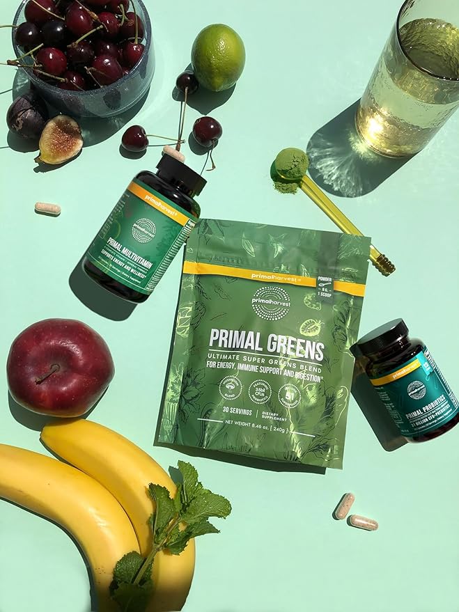 Primal Harvest Multivitamin Greens and Probiotics - Morning Essentials Pack for Daily Nutrition Energy and Gut Health - 3 Pack