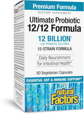 Natural Factors Ultimate Probiotic 12/12 Formula - Digestive Health Support Supplement with Probiotics - Immunity &amp Gut Health Support Supplement - 60 Vegetarian Capsules (60 Servings)