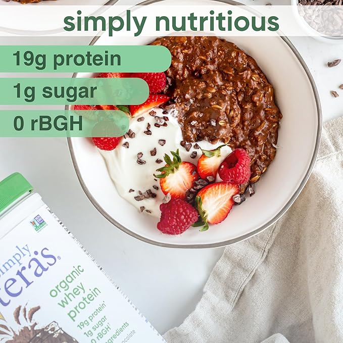 Simply tera's Organic Whey Protein Powder - Grass Fed Whey Protein Powder Without Artificial Sweeteners Clean Non-GMO Gluten-Free - Dark Chocolate 12 Oz