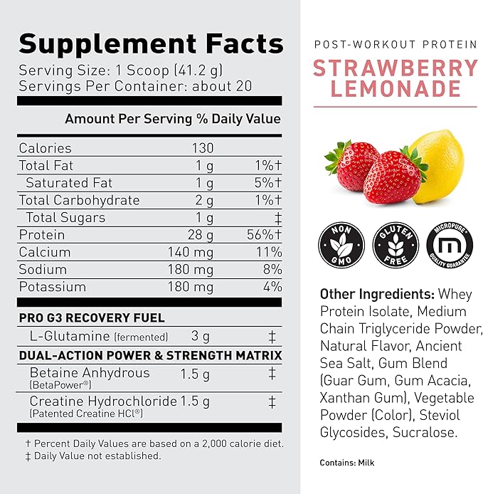 Kaged Post Workout Protein Powder | Strawberry Lemonade | Whey Protein Creatine Glutamine &amp Betaine | Re Recovery Drink | Supports Muscle Building | Supplements for Men &amp Women | 20 Servings