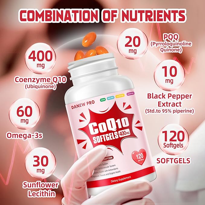 CoQ10-400mg-Softgels with PQQ BioPerine &amp Omega-3 Coenzyme Q10(Ubiquinone) Supplement for High-Absorption Powerful-Antioxidant Support Heart &amp Energy-Production 120 Servings