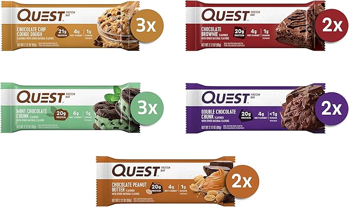 Quest Chocolate Lovers Protein Bars Variety Pack with Mint Chocolate Chunk Protein Bars High Protein Gluten Free 12 Count