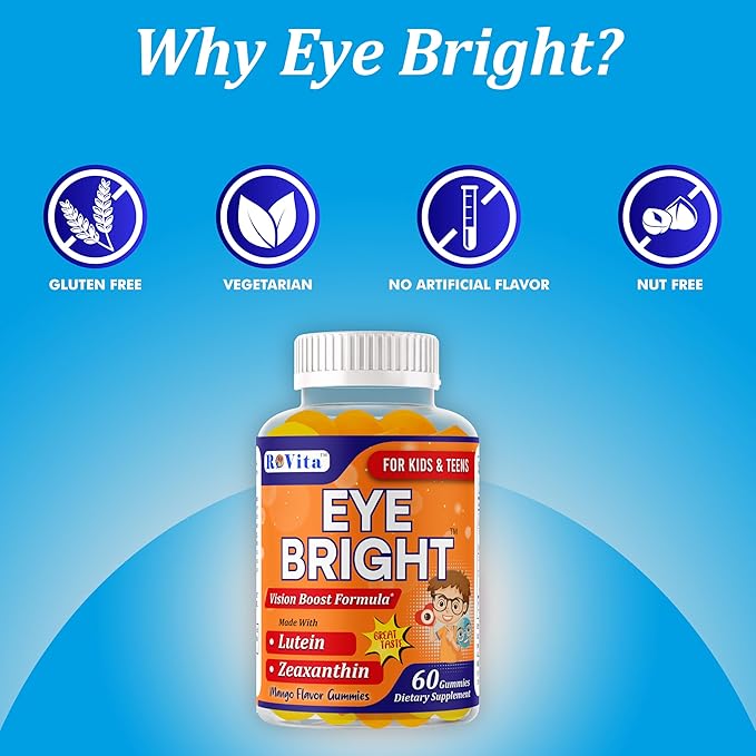 Eye Bright Lutein Gummies for Kids &amp Teens– Eye Vitamins with Lutein &amp Zeaxanthin – Eye Health Supplements for Vision Support – Vitamins for Eye Health &amp Macular Support – 60 Gummies