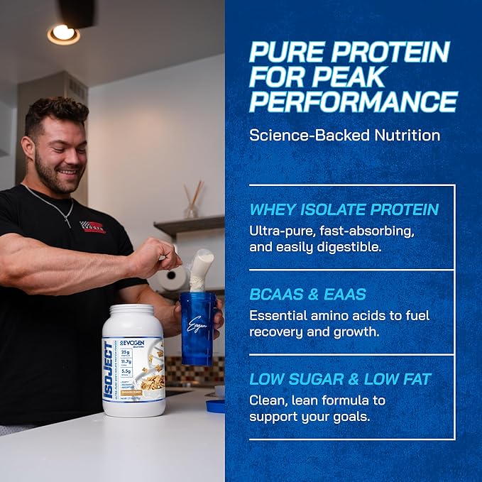 Evogen Isoject - Whey Protein Isolate | Ultra-Pure Whey Protein Powder with Ignitor Enzymes BCAAs and EAAs | Enhanced Absorption &amp Recovery | Cinnamon Crunch | 25 Servings