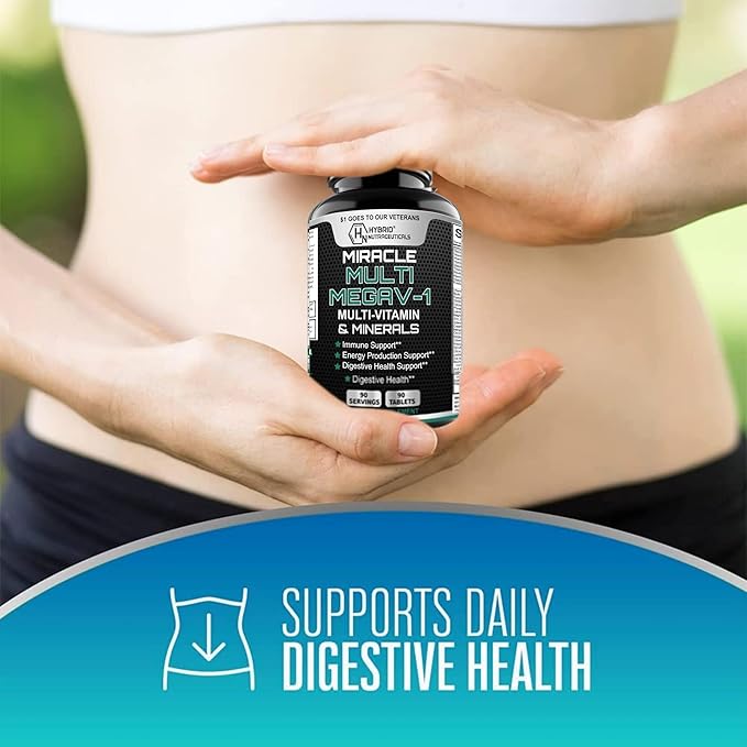 MEGAV-1 Multi-Vitamin Superfood &amp Minerals - Daily Multivitamin with Probiotics Digestive Enzyme Mushroom Complex for Heart Health Immune Support Energy &amp Stamina: 2-Pack 180 Tablets
