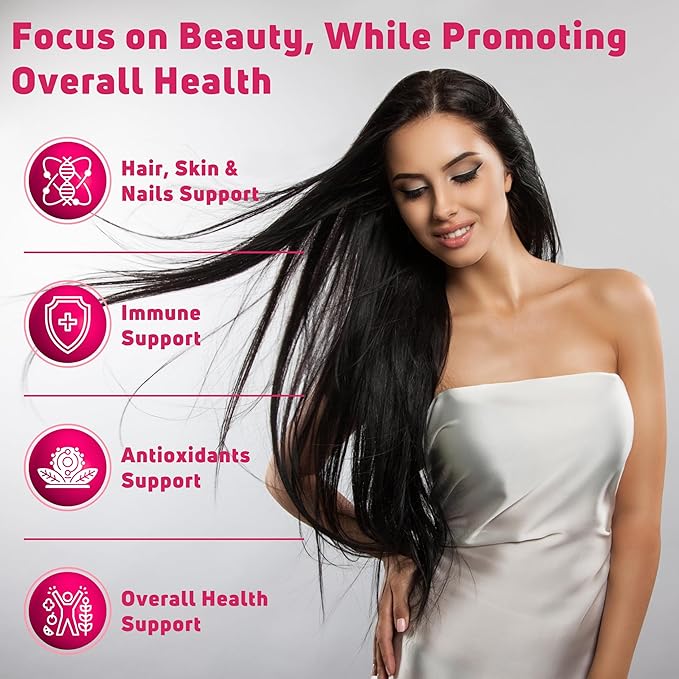 Hair Skin and Nails Gummies with Biotin (6000mcg) Collagen &amp PABA - Hair Skin and Nails Vitamins for Women and Men - Supports Hair Growth Stronger Nails Healthy Skin - 30 Servings