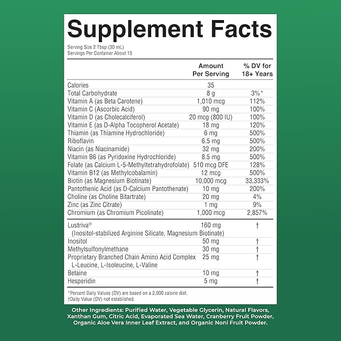 MARYRUTH'S Liquid Multivitamin + Hair Growth | Biotin 10000mcg | Lustriva Hair Growth Supplement | Clinically Tested in Women for Thicker Hair &amp Facial Wrinkle | Skin Care | Ages 18+ | 15.22 Fl Oz