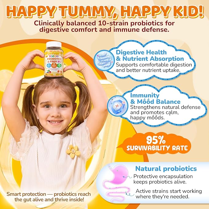 Kids Probiotic + Prebiotic Fiber Gummies 5G 12 Billion CFU Probiotic &amp Veggie Fruit Fiber + Kids L-Methylfolate Gummies Active 5-MTHF + Methyl B12 Vitamin B6 B2 Choline Vegan Omega 3 DHA &am