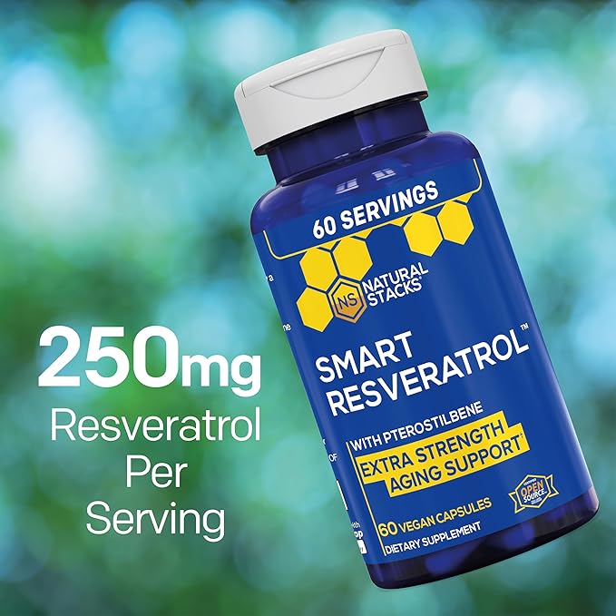 Resveratrol Supplement - 250mg Trans-Resveratrol &amp 10mg Trans-Pterostilbene - Antioxidants Supplement with 200mg Red Wine Extract - Extra Strength Aging Support - 60 Japanese Knotweed Capsules