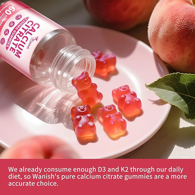 (3 Pack) 1200 mg Calcium Citrate Gummies Supplements for Women &amp MenPure Calcium Citrate Gummies for Bone Muscle &amp Immune Support - Easy to Digest Sugar FreeVeganPeach Flavor60 Day Suppl