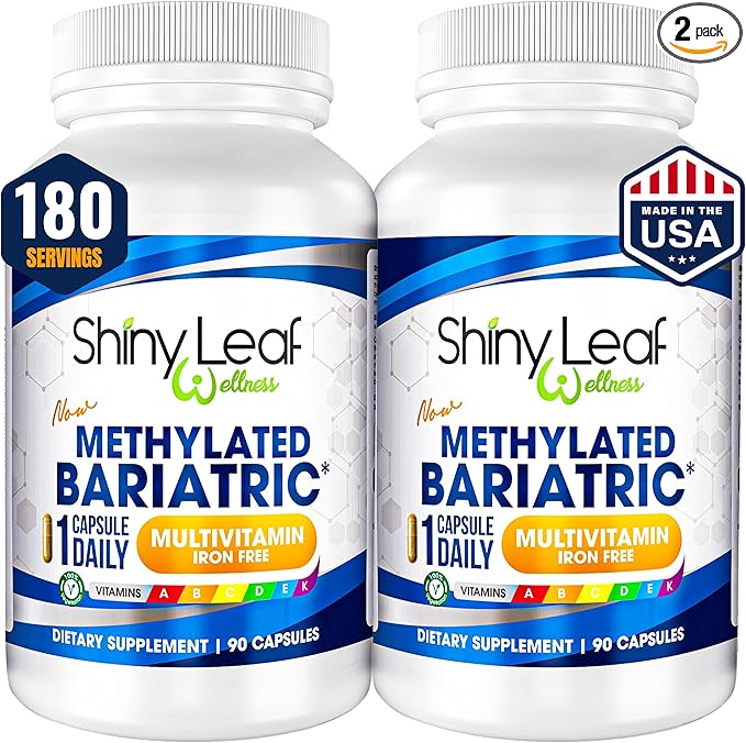 Shiny Leaf Methylated Bariatric Multivitamin Without Iron – Vitamins for Gastric Bypass &amp Sleeve 1 Daily Capsule W Methylated Folate B12 A C D K &amp More. Vegetarian Soy-Free USA Made (1