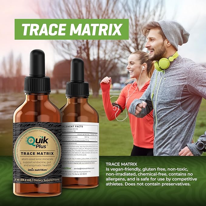 QuikPlus Liquid Mineral Supplement for Adults – Vegan Gluten-Free All Natural Highly Bioavailable – 2 oz Bottle (Trace Matrix)