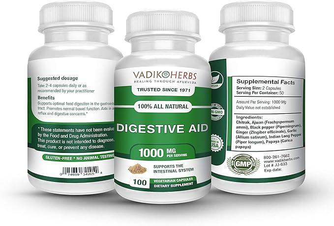 Certified Organic Vadik Herbs Digestive Aid Herbal Dietary Supplement | Supports to Intestinal System Promotes Normal Bowel Function (1 Pack)