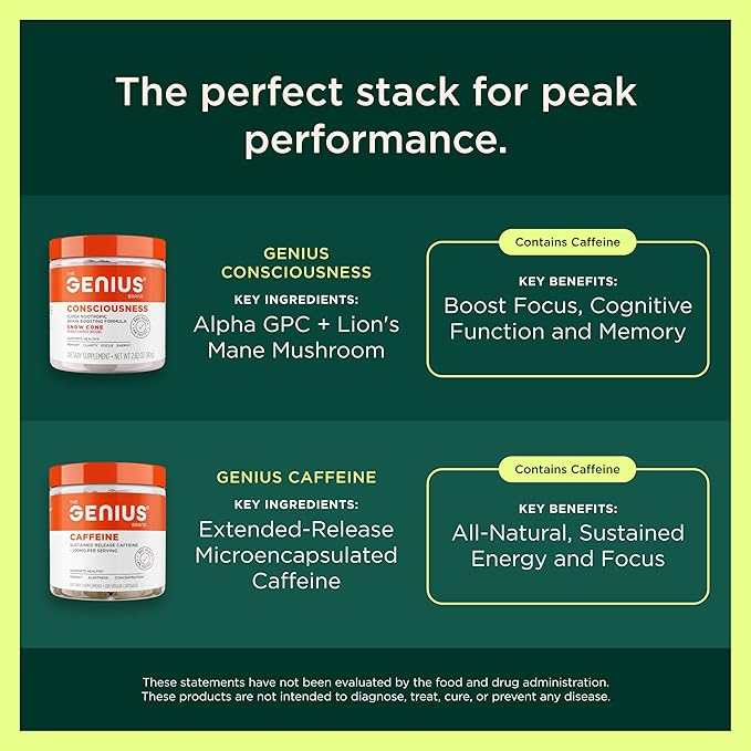 Genius Mushroom Supplement - Full-Spectrum Lion’s Mane Cordyceps Reishi -Daily Brain Nootropic for Energy Focus Memory &amp Overall Wellness - 180 Capsules – Organic for Mental Clarity &amp Perf