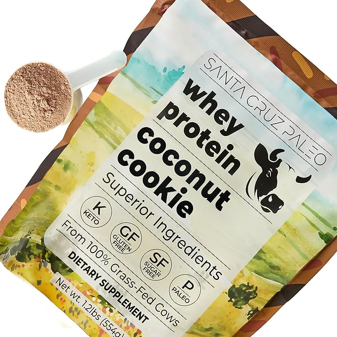Santa Cruz Paleo Whey Protein Powder Coconut Cookie 20 G Grass Fed Whey Protein Isolate Per Serving Gluten Free Paleo &amp Keto Friendly No Sugar Added Protein Shake Mix 20 Servings 1.2 lb Ba